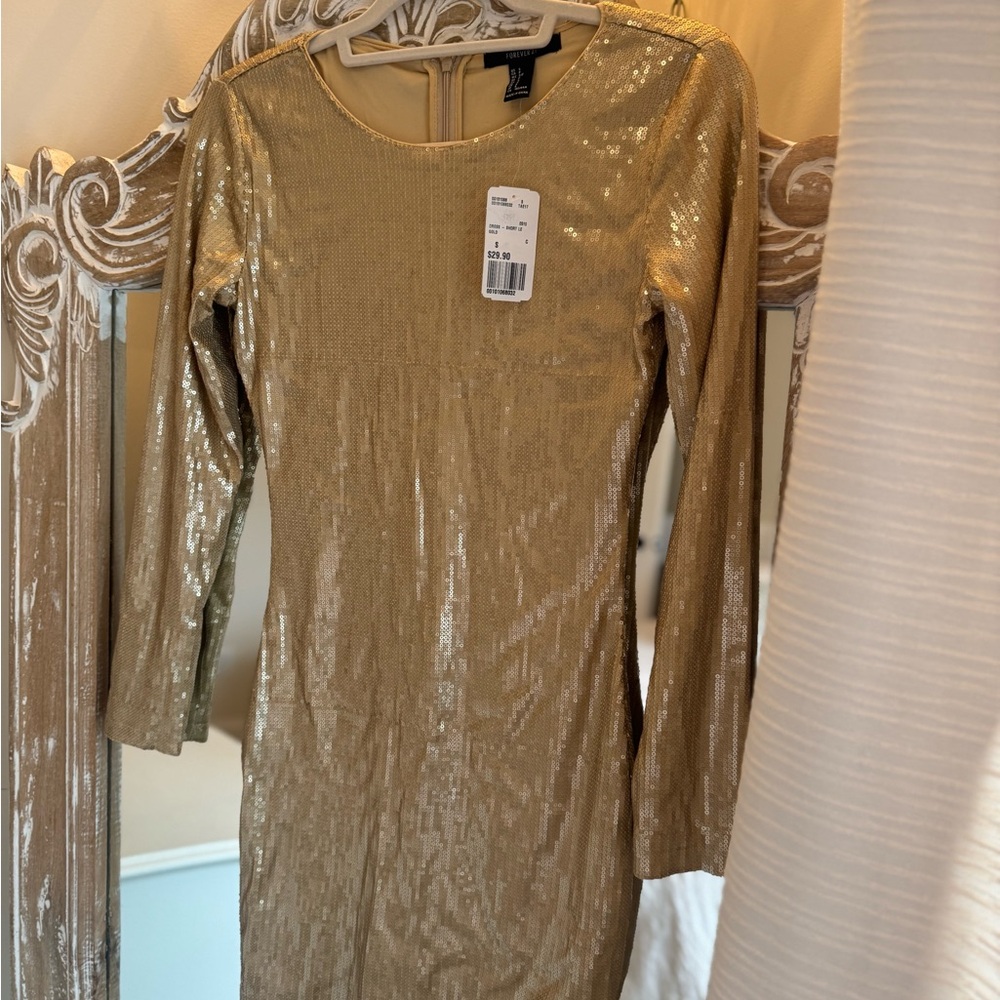 Forever 21 Shimmering Gold Long Sleeve Dress